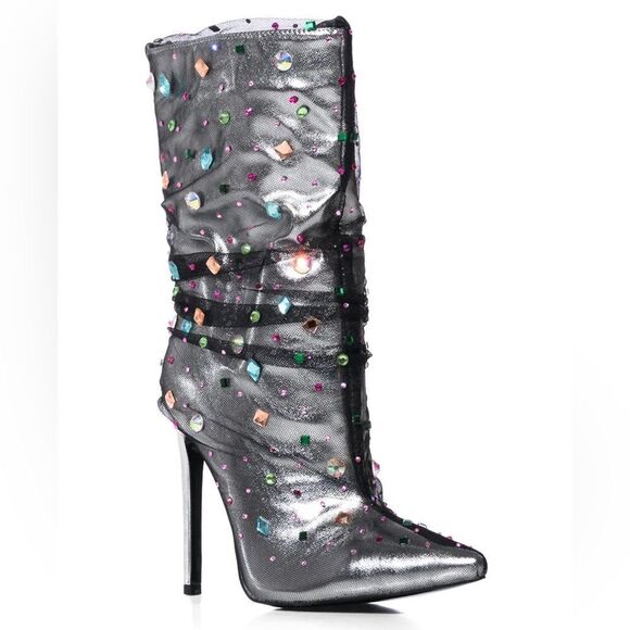 Azalea Wang Women's Liora Stiletto Mid-Calf Bootie Pointed Toe Black - Picture 9 of 11